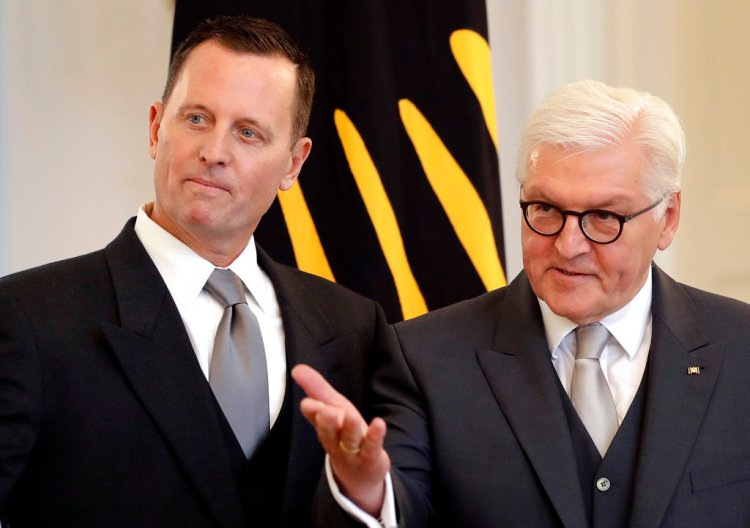 German President Frank-Walter Steinmeier, right, takes part in  the accreditation ceremony for the U.S. ambassador to Germany, Richard Allen Grenell, at the Belevue palace in Berlin, Tuesday. 