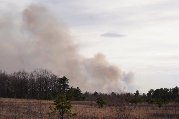 The wildfire was seen from Maguire Road in Kennebunk on Wednesday evening.