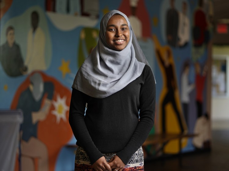 Nasteho Youssouf, who came from Djibouti in fifth grade, is a top student at Casco Bay High School in Portland and speaks four languages. "I want to take care of people, and I want to combine my love for languages and traveling," she said.