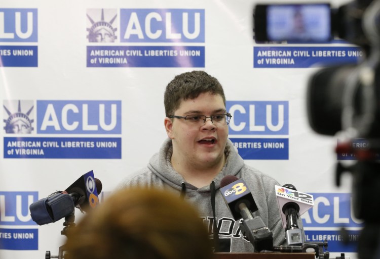 Gavin Grimm, seen here in 2017, sued the Gloucester County School Board in Virginia after its policy barred him from using the boys' bathroom.