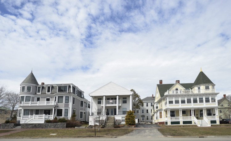 Large homes line the Eastern Promenade in Portland. The proposed Munjoy Hill Conservation Overlay District would make it more difficult to demolish some architecturally significant buildings. The City Council is expected to vote on the plan Monday.