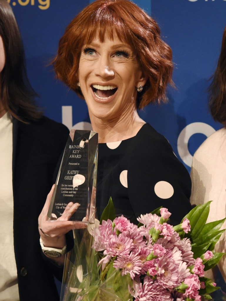 Kathy Griffin accepts a Rainbow Key Award, Tuesday for LGBTQ advocacy.