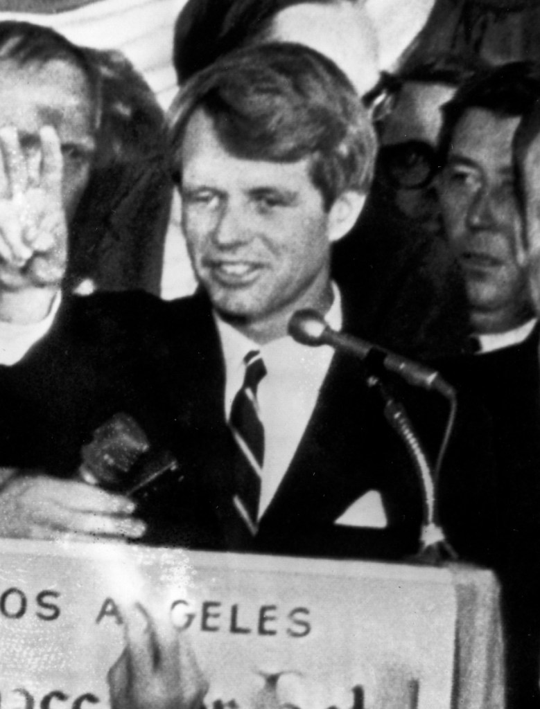U.S. Sen. Robert F. Kennedy, D-NY, speaks to campaign workers on June 5, 1968. He was shot and killed shortly after making the speech.