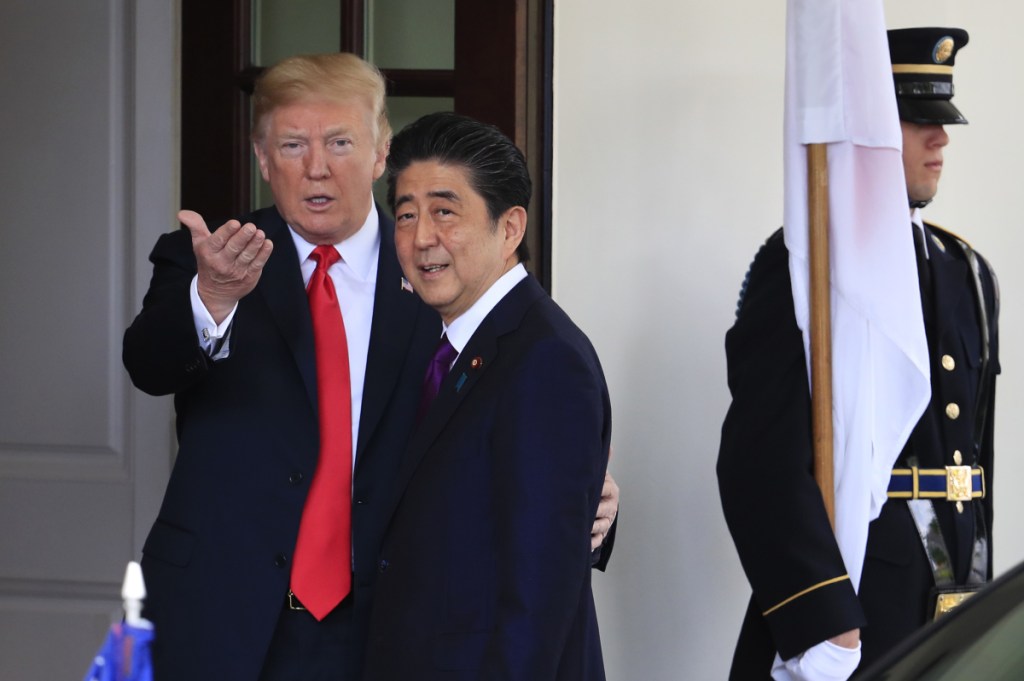 President Trump welcomes Japanese Prime Minister Shinzo Abe to the White House Thursday. Abe was expected to make sure Trump doesn't overlook Japan's concerns at the summit.