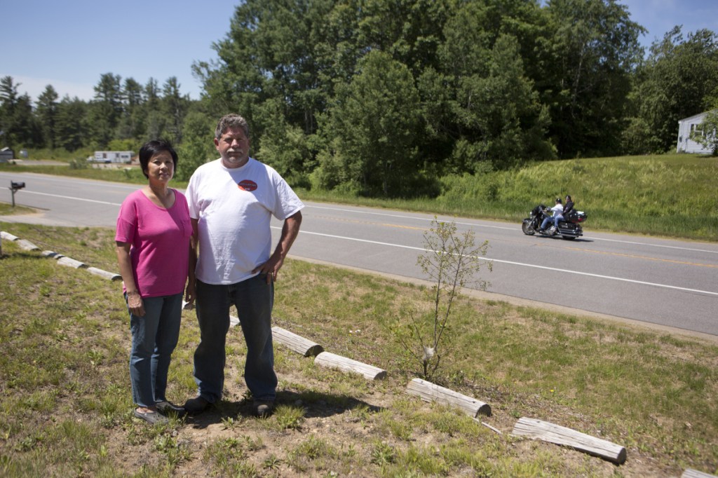 BERWICK, ME - JUNE 10: Photographed on Sunday, June 10, 2018, Mary and Chris Webber often watch the traffic go by on Route 4 in Berwick from the Berwick Bark Park, the dog park and food stand they own. Saturday's fatal accident was just down the street from their business. (Staff Photo by Ariana van den Akker/Staff Photographer)