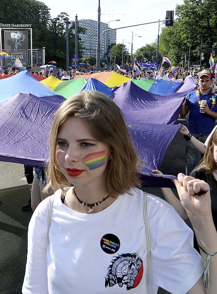 People take part in the annual Gay Pride parade, part of a pride celebration in Warsaw, Poland, last Saturday.