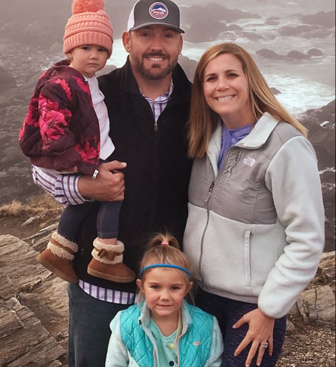 Luke Montz, a first-year coach with the Portland Sea Dogs, relishes in-season visits from from his wife, Kerry, and two daughters, Camdyn, front, and Maysn.