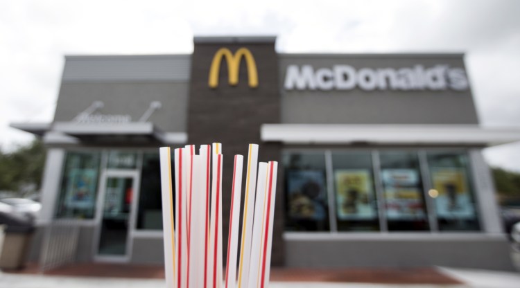 In anticipation of a potential government ban, McDonald's restaurants like this one in Doral, Fla., are planning to replace plastic straws with more biodegradable options in the United Kingdom and Ireland in September.