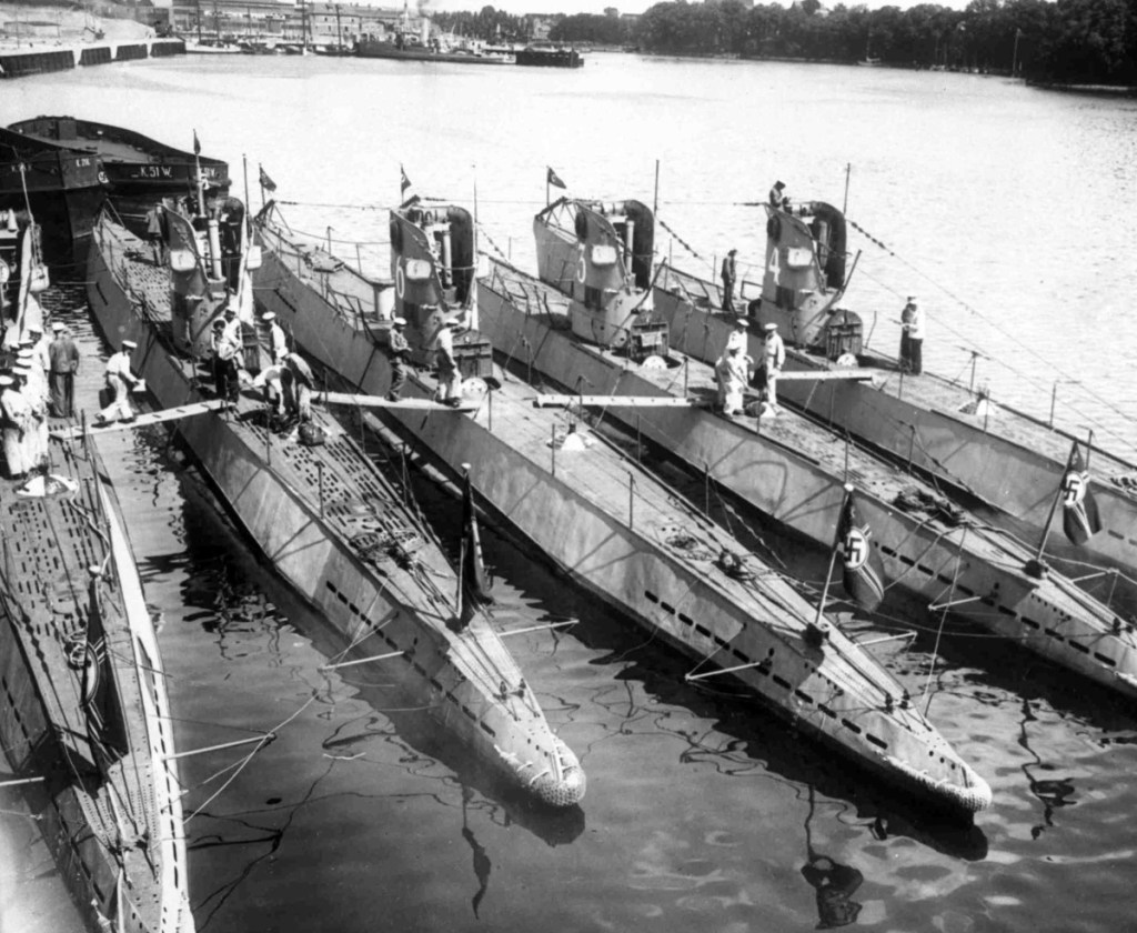 U-boats in the harbor of Neustadt, in Holstein, Germany, in undated photo. Reinhard Hardegen became a hero in World War II Germany after his U-boat successfully sank several ships off the U.S. coast in 1942.