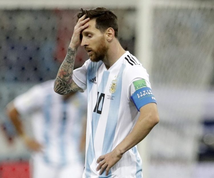 Argentina's Lionel Messi reacts after Croatia scores its third goal in a 3-0 win over Argentina at the 2018 soccer World Cup on Thursday in Nizhny Novgorod, Russia.