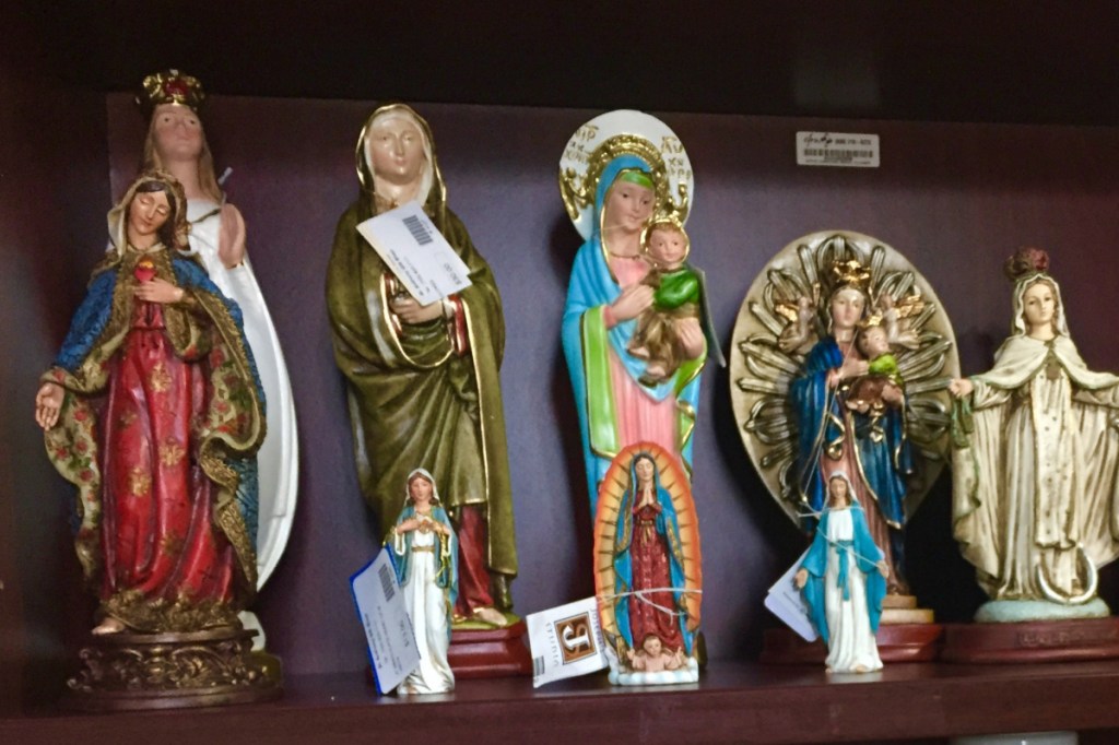 Statues of saints are among the items sold at the gift shop in St. Anthony of Padua Catholic Church in Falls Church, Virginia. MUST CREDIT: Theresa Vargas.