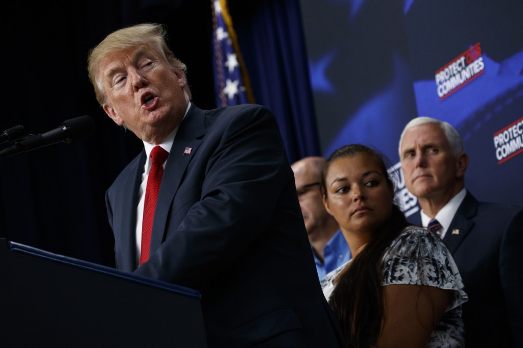 President Trump talks about immigration alongside family members affected by crime committed by undocumented immigrants in Washington on Friday.