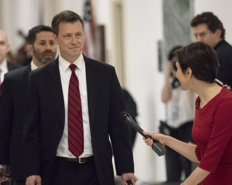 Peter Strzok, the FBI agent facing criticism following a series of anti-Trump text messages, on his way to the House Judiciary Committee Wednesday.