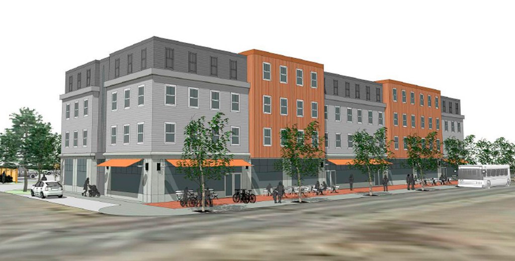 The South Portland Planning Board gave preliminary subdivision approval Wednesday to this 42-unit apartment building with street-level retail at 611 Main St., site of the former St. John the Evangelist Catholic Church. The $9.4 million Thornton Heights Commons is being developed by the South Portland Housing Authority.