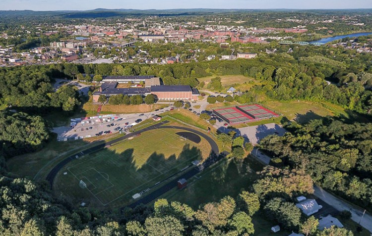An aerial photo Edward Little High School taken in 2017.