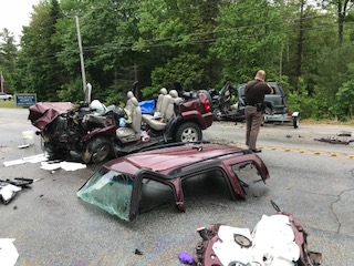 Police work at the scene of the fatal crash on June 5 in Casco.