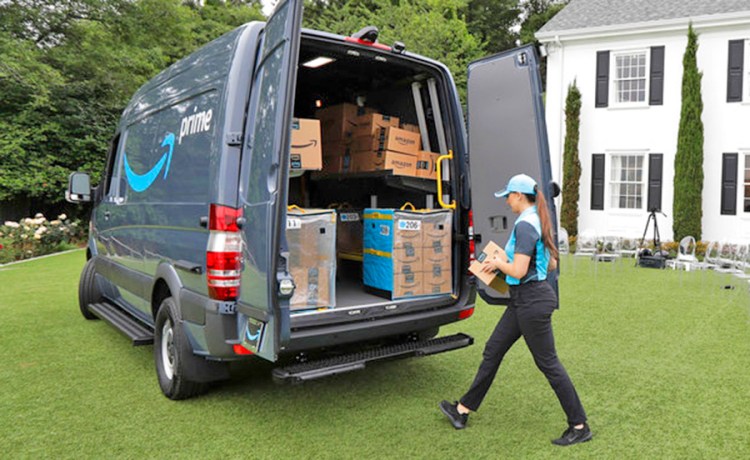 Contractors participating in the new Amazon program will be able to lease blue vans with the Amazon logo stamped on them, buy Amazon uniforms for drivers and get support from Amazon to grow their business.