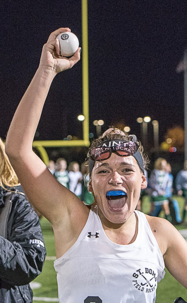 Hannah Trottier-Braun set a state record with 59 goals in 2017, and her final goal gave St. Dom's a double-overtime win over Winthrop in the Class C state championship game.