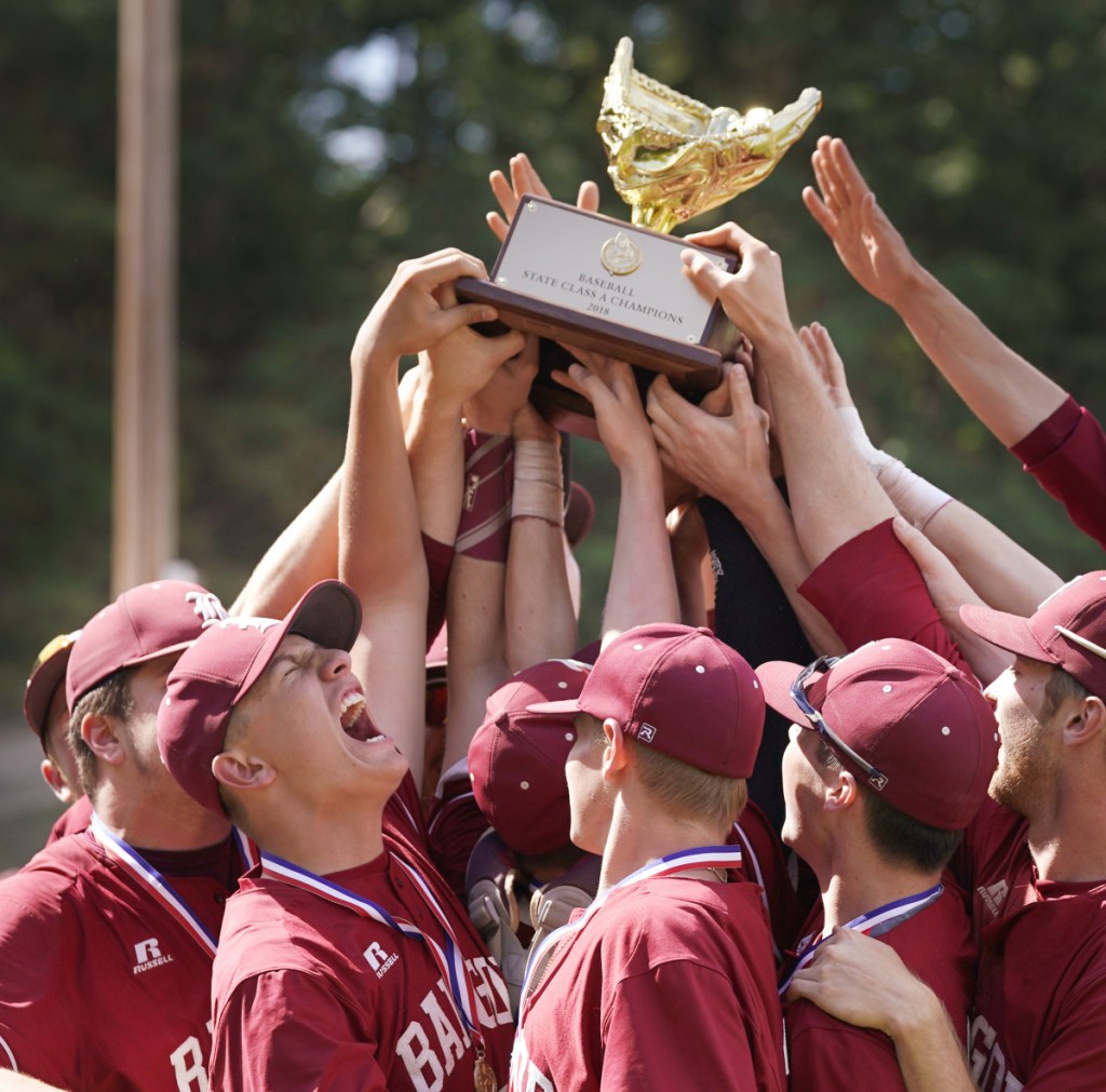 For the fifth year in a row, Bangor baseball players hoisted the state championship trophy after their 10-6 victory over Gorham in the Class A final at St. Joseph's College.