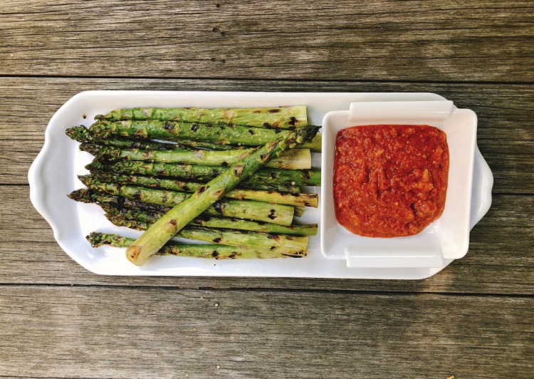 Grilled Asparagus with Romesco Sauce.