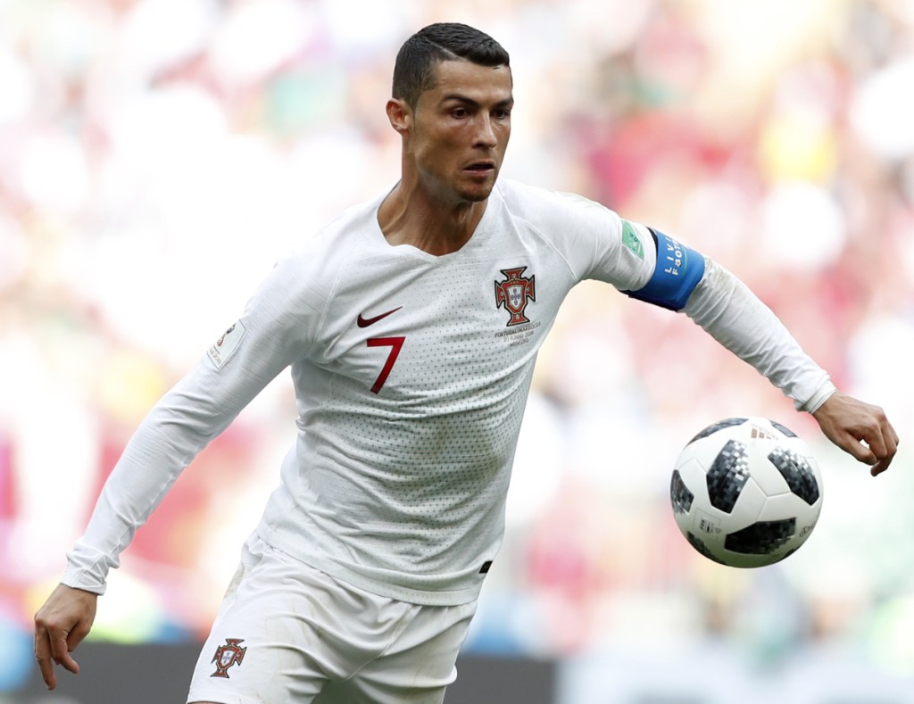 Portugal's Cristiano Ronaldo goes for the ball during a Group B match between Portugal and Morocco at the 2018 soccer World Cup in Moscow on June 20. (AP Photo/Francisco Seco)