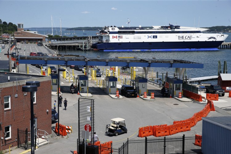 Bay Ferries' high-speed Cat, which currently links Portland to Yarmouth, Nova Scotia, is moored Wednesday along the waterfront. City officials say if Portland were to lose the ferry service, the valuable real estate between the Maine State Pier and Ocean Gateway could be repurposed.
