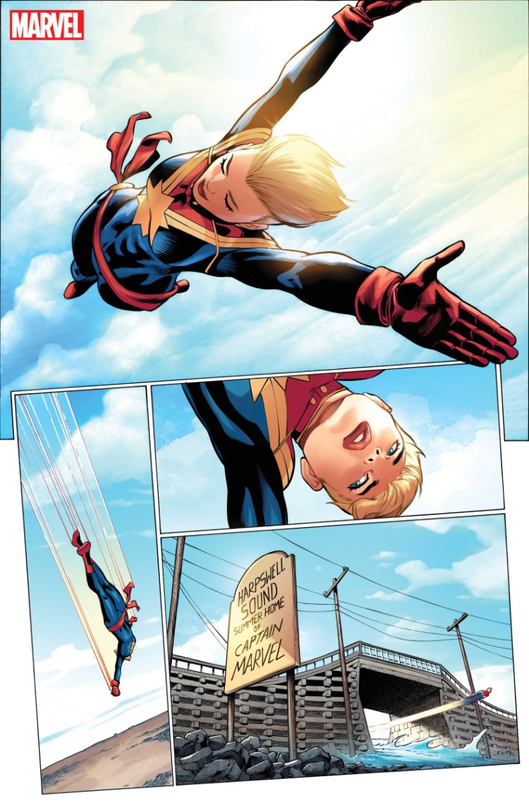 When comic book superhero Carol Danvers isn't soaring over the coast, she may be flying under Harpswell's Cribstone Bridge, at top, in "The Life of Captain Marvel."