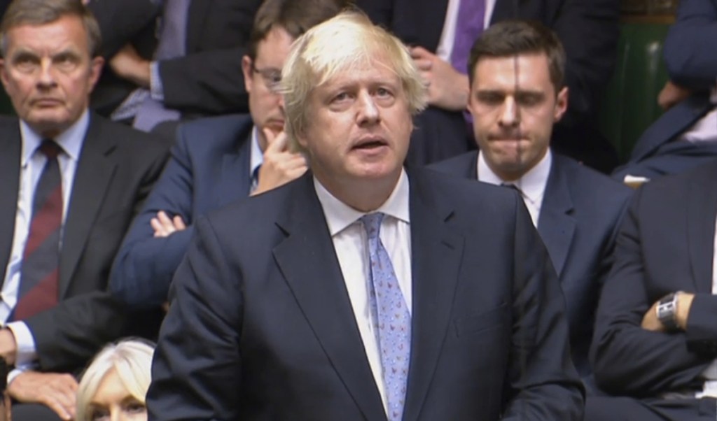Former Foreign Secretary Boris Johnson addresses the House of Commons Wednesday.