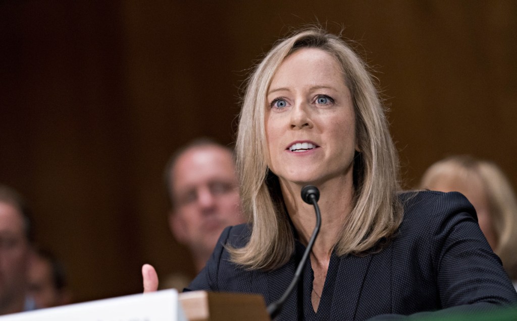 Kathy Kraninger, the nominee to lead the Consumer Financial Protection Bureau, speaks at the confirm- ation hearing.