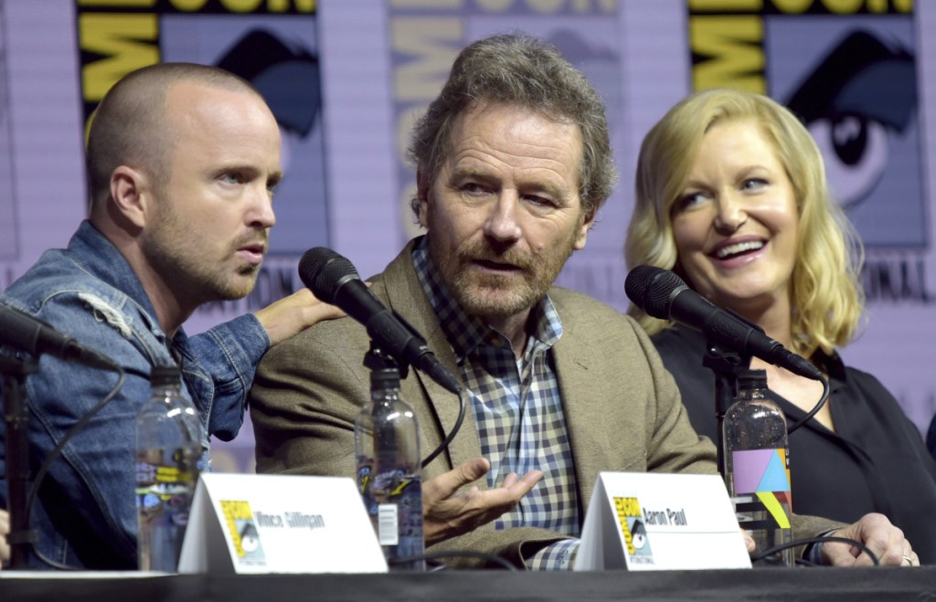 Aaron Paul, from left, Bryan Cranston and Anna Gunn attend Comic-Con International on Thursday in San Diego.
Associated Press/Richard Shotwell/Invision/AP