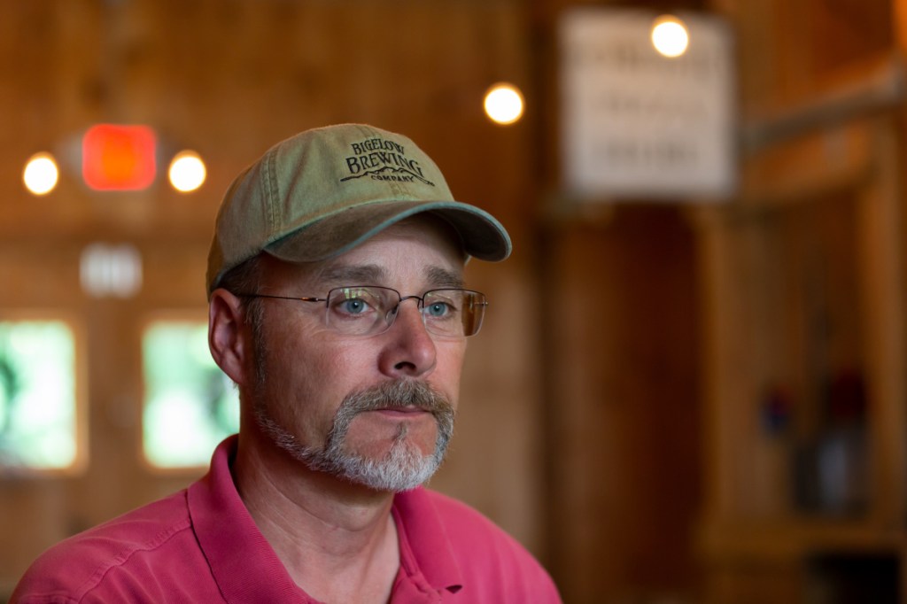 Jeff Powers, owner, sits in the tasting area at Bigelow Brewing Co. on Monday in Skowhegan.