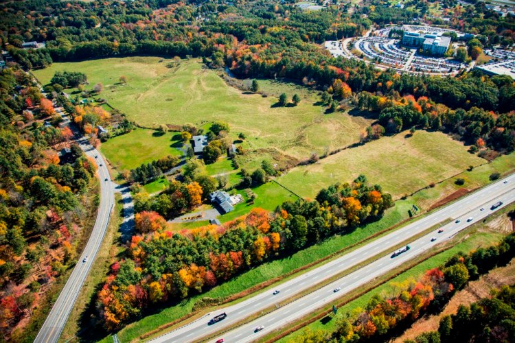 This aerial photograph shows the site in Portland’s Stroudwater neighborhood that will become Stroudwater Preserve.