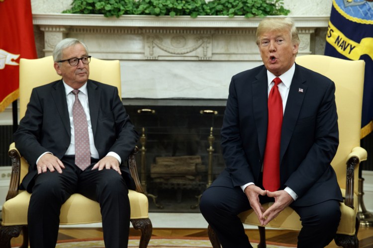 President Trump meets with European Commission president Jean-Claude Juncker in the Oval Office of the White House on Wednesday in Washington.