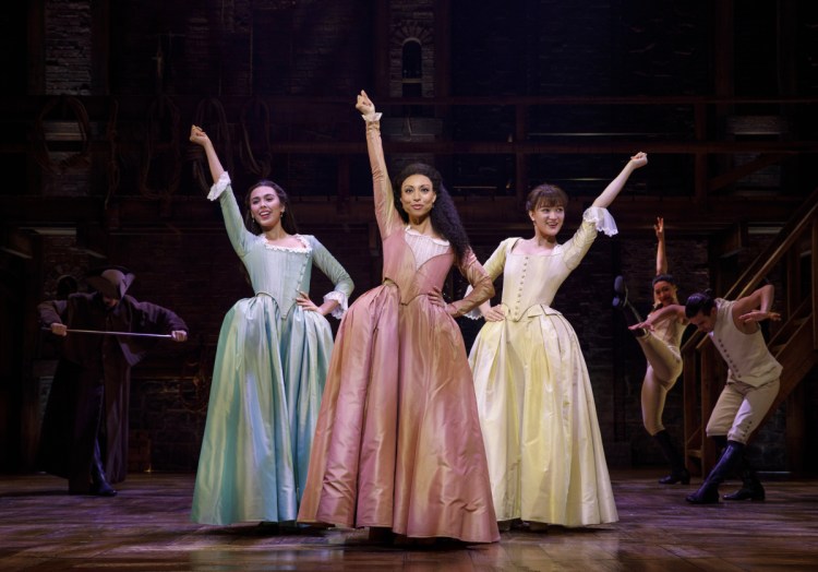 Julia K. Harriman, Sabrina Sloan and Isa Briones in the Kennedy Center production of "Hamilton." The show's dancing is primarily hip-hop, but it's deeply idiosyncratic.