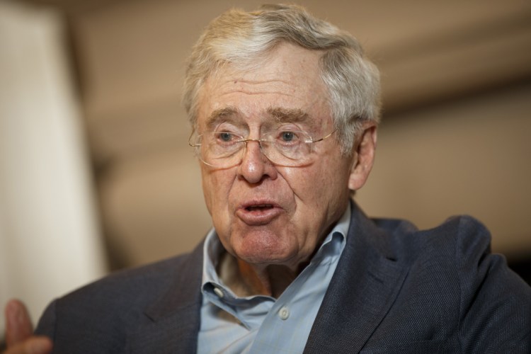 Charles Koch, shown in 2015, told donors gathered in Colorado Springs, Colo., that "we're just getting started" and "I assure you, I am not getting weak in the knees." 