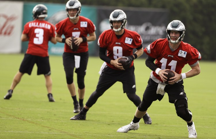 If he is healthy, Carson Wentz, right, will be the Eagles' starting quarterback in Week 1. Philadelphia has a good backup plan in Nick Foles, 9, the Super Bowl MVP.