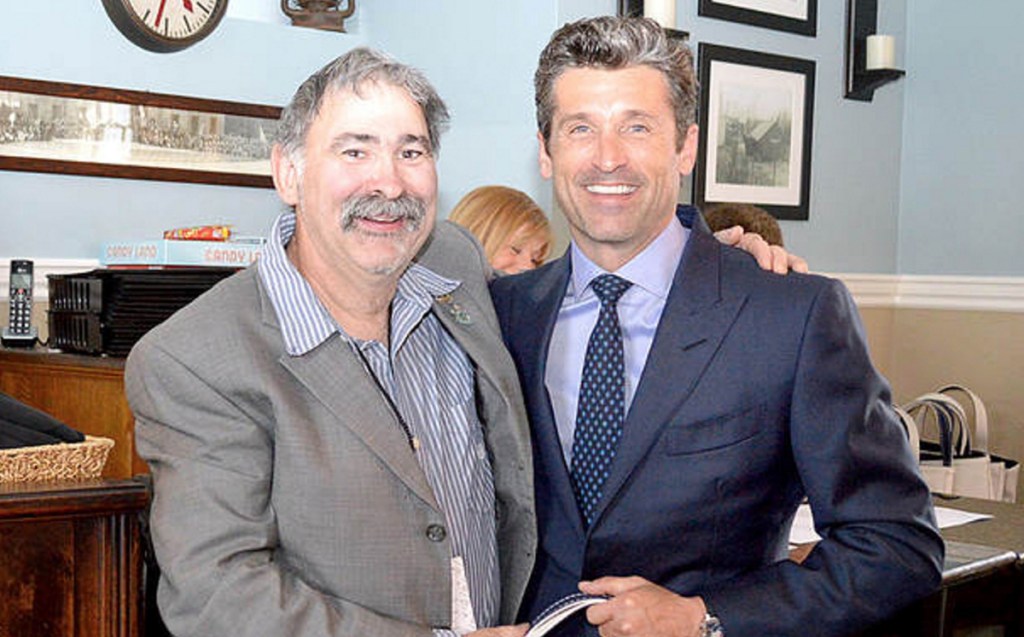 Actor Patrick Dempsey, right, stands last year with fundraiser David Gervais of Lewiston This year fundraisers will have an added incentive: a chance to dine with Dempsey at his home in Kennebunk- port.
