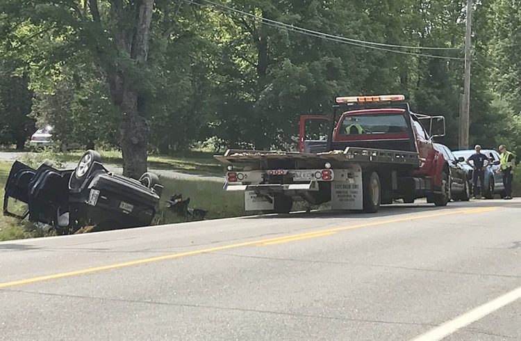 A Jeep Patriot sport utility vehicle crashed on the side of Route 27 in Pittston on Wednesday morning, sending three to the hospital. Maine State Police say distracted driving caused the crash.