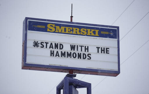 A sign shows support for Dwight and Steven Hammond in Burns, Ore. in 2015. Their imprisonment was central to the  Malheur National Wildlife Refuge standoff in early 2016.