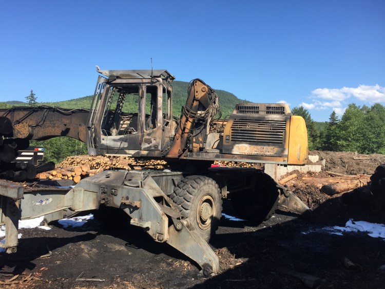A log loader at Stratton Lumber in Eustis was destroyed in a fire Thursday afternoon, Eustis Fire Chief Sprague Wise said. Crews from Eustis and Rangeley prevented the flames from spreading to the surrounding buildings, equipment and logs. 