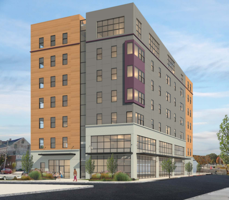 An architect's rendering of the proposed senior housing building at 178 Kennebec Street in Bayside.