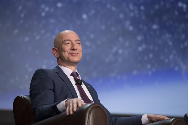 Jeff Bezos, chief executive officer of Amazon.com and founder of Blue Origin, appears at a 2016 conference in  Colorado Springs, Colo.