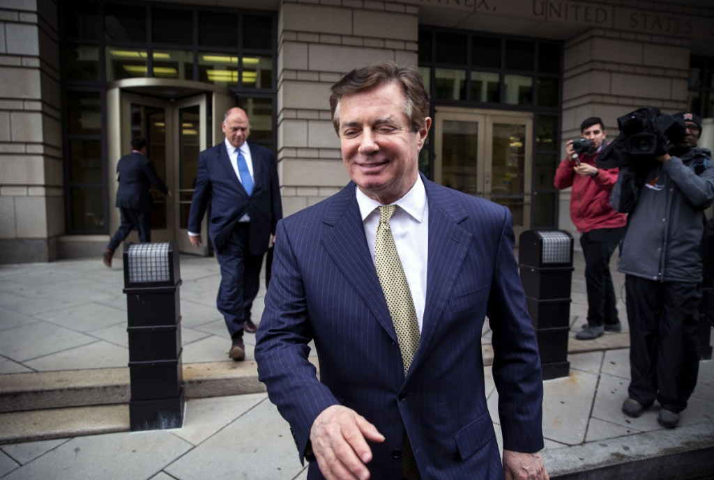 Paul Manafort, former campaign manager for President Trump, exits from federal court in Washington earlier this year.
Bloomberg/Al Drago