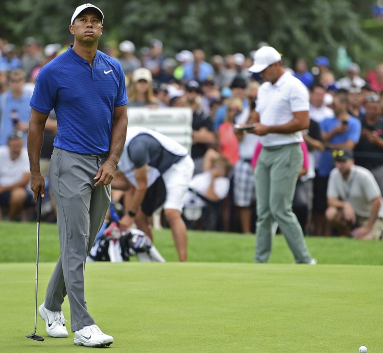 Tiger Woods had a frustrating opening round at the Bridgestone Invitational in Akron, Ohio, on Thursday but still fought back to shoot a 66 and is four strokes back of the lead.