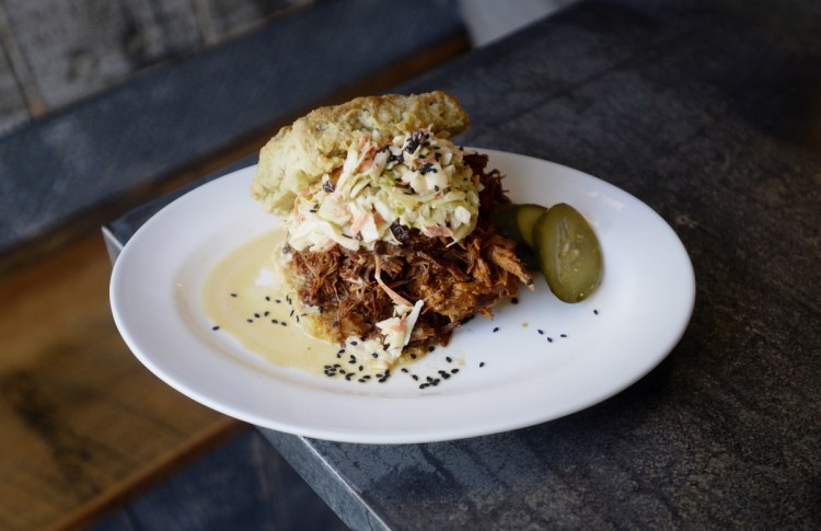 The Moxie BBQ Pulled Pork at Biscuits & Company comes with a choice of extras – including dijon aioli.