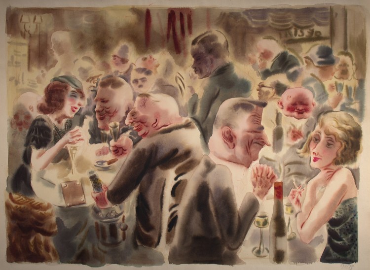 George Grosz, "No. 73 Restaurant," c. 1925, watercolor on paper, 18   x 25  inches.