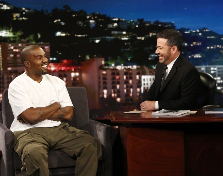 Kanye West discusses his support for President Trump on ABC's "Jimmy Kimmel Live" on Thursday.