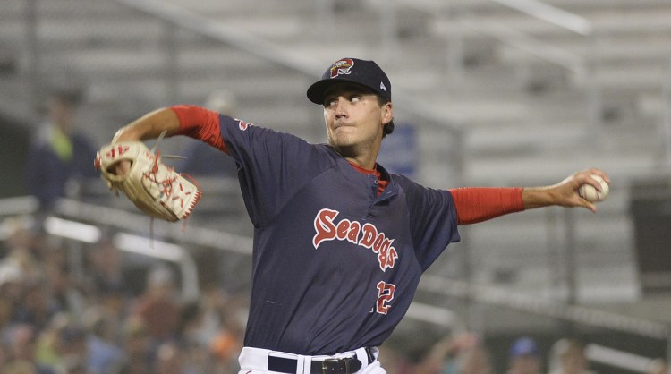 Portland starting pitcher Kyle Hart pitches pitched seven scoreless innings, allowing six hits, while striking out four and walking one in the Sea Dogs' 5-2 win in 10 innings against the Trenton Thunder on Tuesday at Hadlock Field.