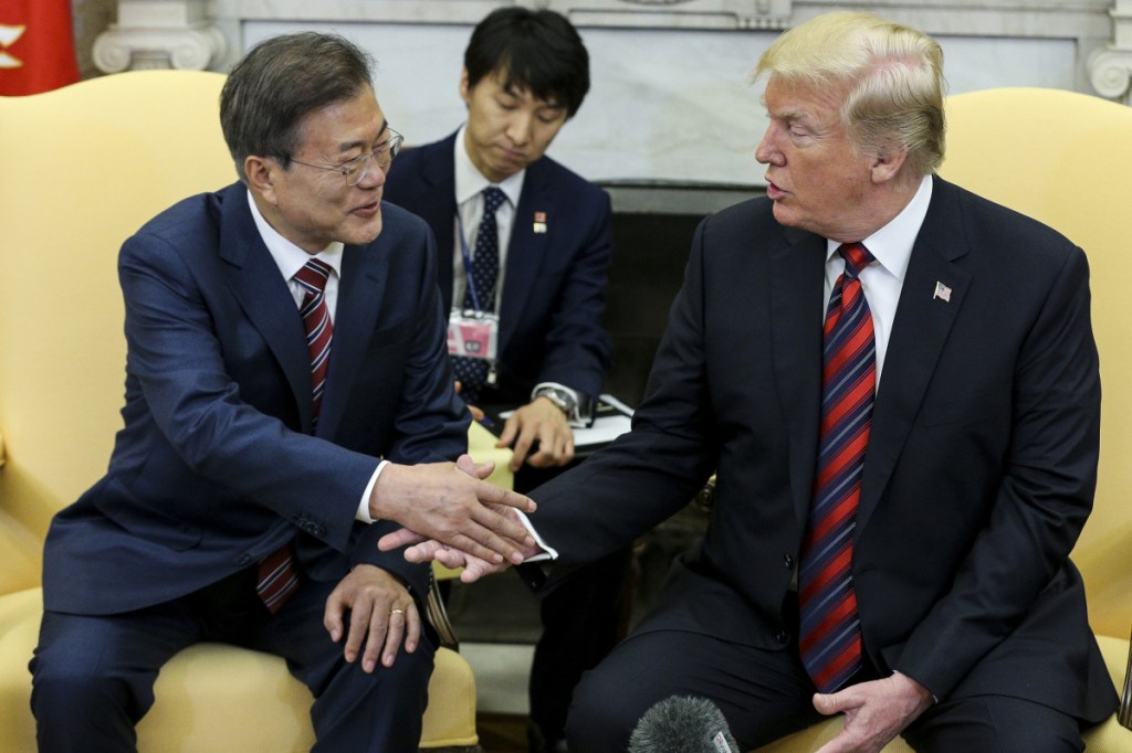 President Trump meets with South Korean President Moon Jae-in in May at the White House. U.S. trading partners are watching whether the U.S. imposes auto import tariffs that could harm its South Korea trade deal.