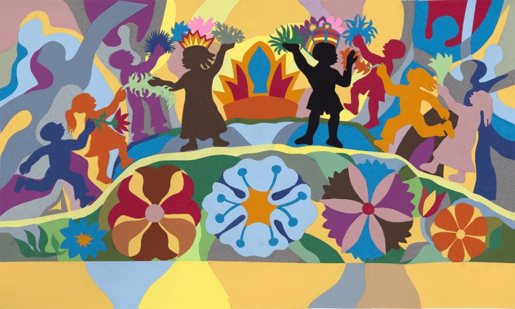 "Oh, When the Children Sing in Peace," 2006, collage of cut colored paper on paper, from "Let It Shine: Three Favorite Spirituals," 12 by 20  inches.